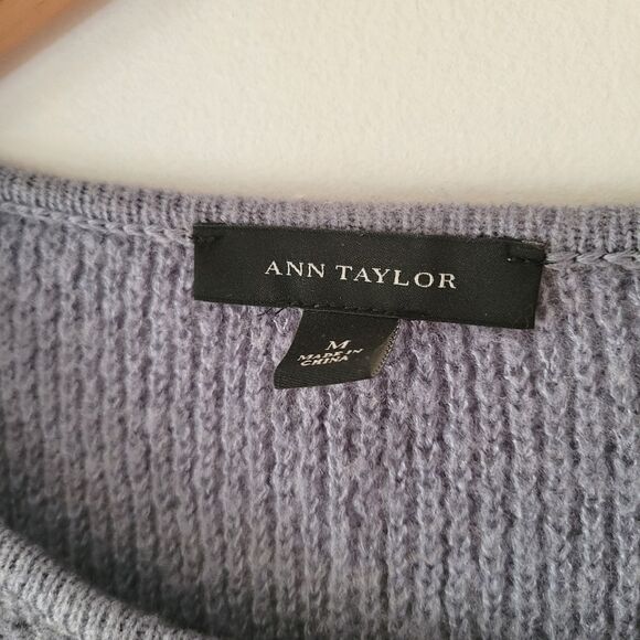 Ann Taylor Acrylic/Wool Blend Women's Blue Gray Sweater M Half Sleeve - Picture 3 of 7